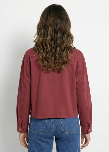 Veste courte en denim, détails ajourés Bordeaux
