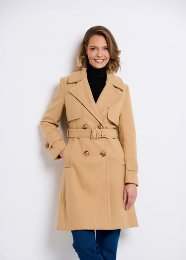 Manteau col fausse fourrure toucher laineux Beige