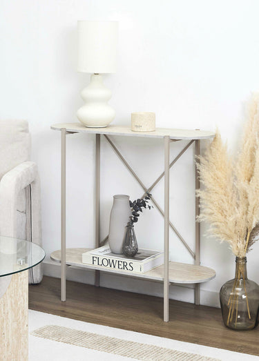 Console plateaux ovales, en métal clair Blanc/Beige