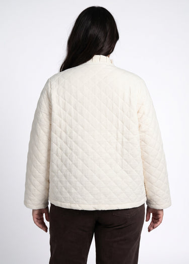 Veste gaze coton matelassée, col plissé Beige