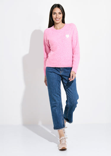 Pull col rond détail motif sequins Rose