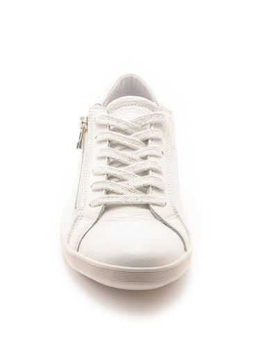 Baskets cuir lacets et zip, semelle confort Blanc