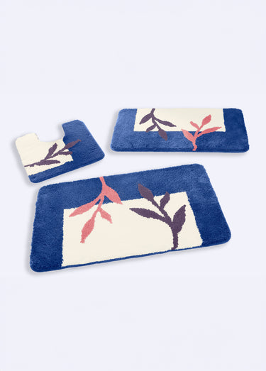 Tapis de bain antidérapant motif végétal Bleu