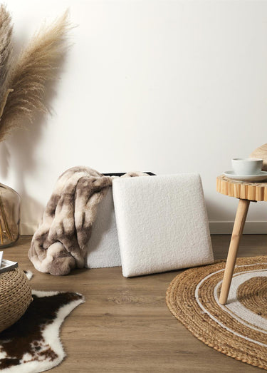 Pouf bouclette avec coffre de rangement 1B Blanc