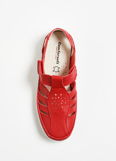 Ballerines en cuir ajouré semelle confort Rouge