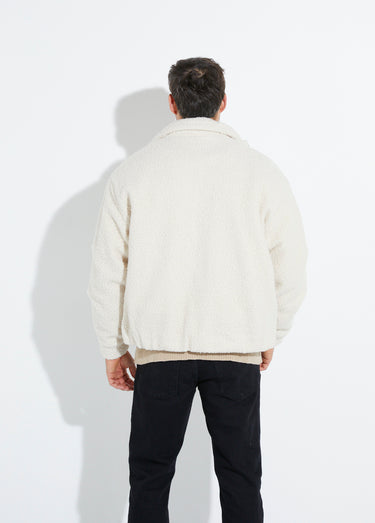 Blouson façon peau lainée, col montant Beige