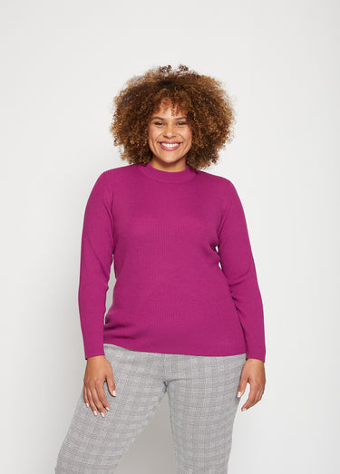 Pull court col montant maille côtelée Cyclamen