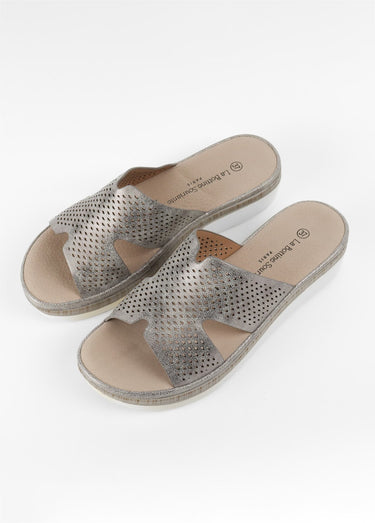 Mules à perforations, semelle compensée Gris