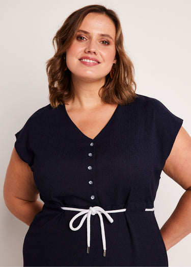 Robe courte boutonnée maille unie Marine