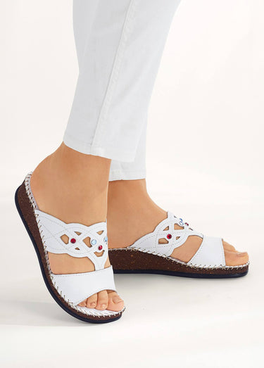 Mules largeur confort cuir Blanc