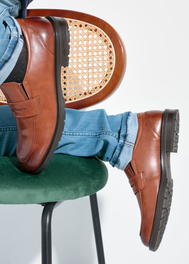 Mocassins simili cuir, patte ton sur ton Camel