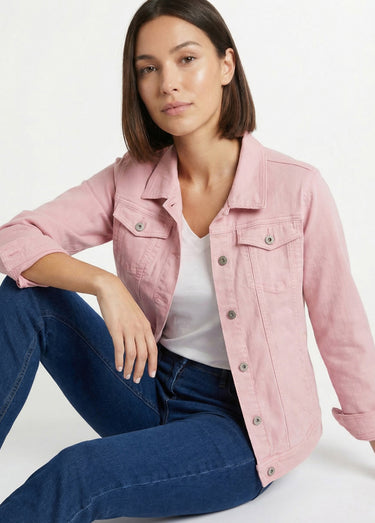 Veste en jean coupe droite stretch Rose