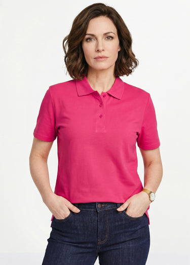 T-shirt maille piquée coton col polo Fuchsia