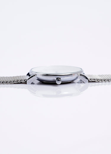 Montre ronde bracelet maille milanaise 1G Argent/Blanc