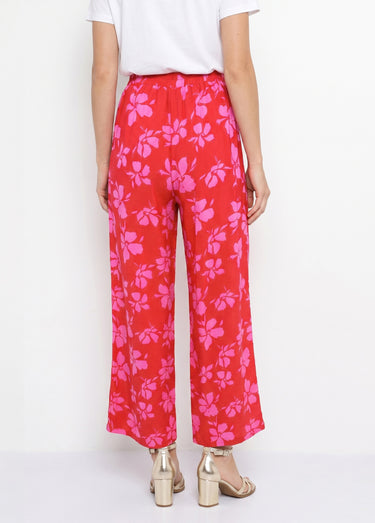 Pantalon large imprimé fleuri contrasté Rouge/Rose