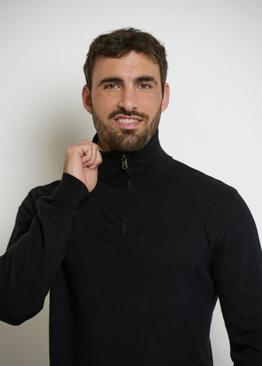 Pull col camionneur zippé contrastant Noir