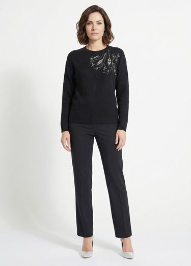 Pull doux col rond avec strass et sequins Noir