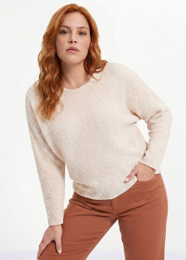 Pull côtelé col rond sans emmanchures boîte Ecru