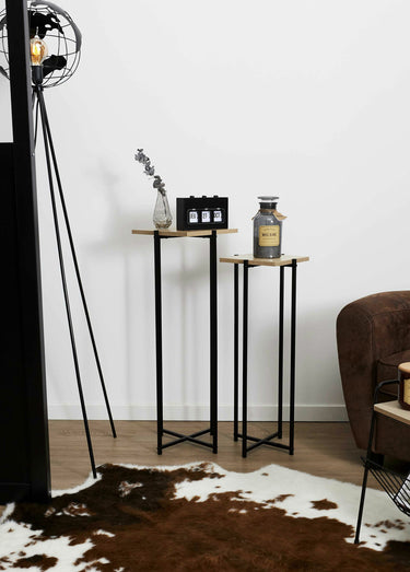 Sellettes métal et plateau aspect bois Noir