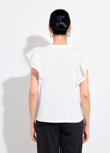 T-shirt manches courtes volantées ajourées Blanc