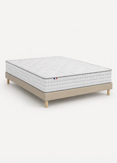 Ensemble Matelas ressorts + Sommier tapissier Beige/Blanc