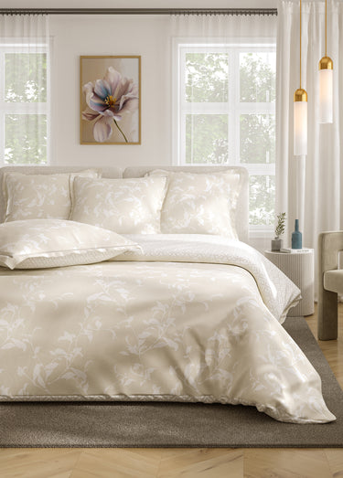 Parure de lit 3 pièces percale avec housse de couette, délicate Ficelle