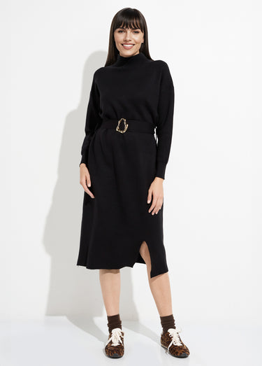 Robe pull col montant ceinture métal Noir