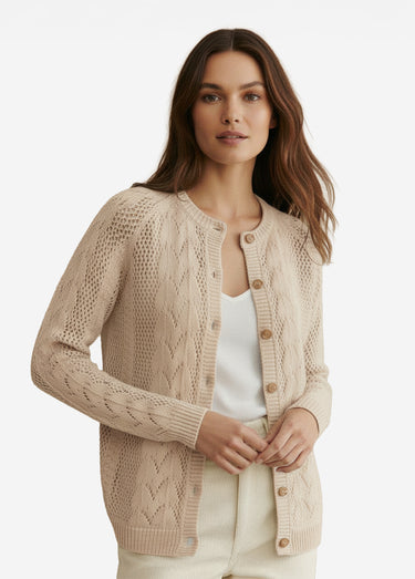 Gilet boutonné ajouré avec laine et cachemire Amande