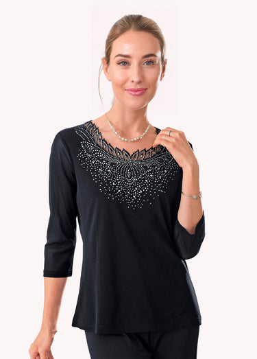 Tunique résille avec broderies et strass Noir