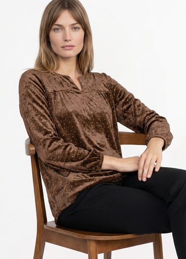 Tunique velours avec strass et col V Marron