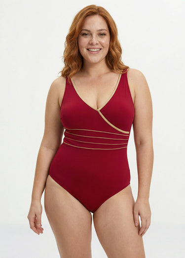 Maillot de bain 1 pièce forme cache cœur Rouge