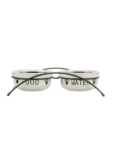 Set gamelles céramique + support métal Blanc / Noir