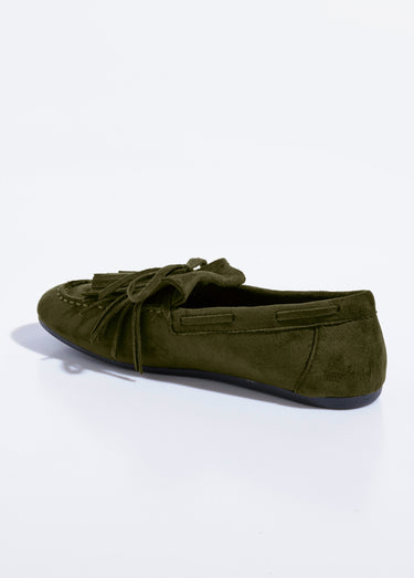Mocassins à franges en suédine semelle plate Kaki