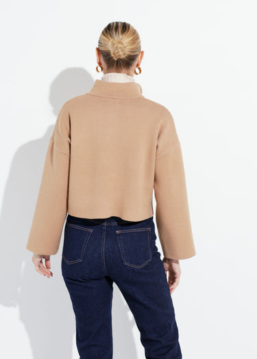 Pull court avec col montant zippé Taupe