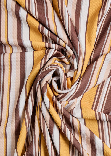 Coupon tissu habillement, rayé extensible Raye Ocre