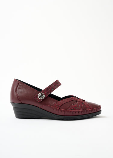 Ballerines largeur confort cuir scratchées Bordeaux