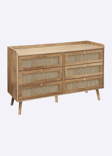PALMO Commode 6 tiroirs cannage rotin Bois Clair