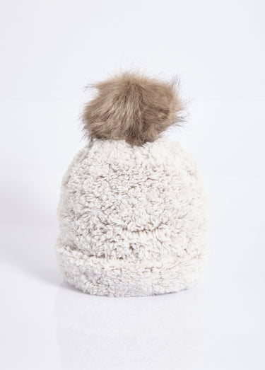 Bonnet polaire façon sherpa, avec pompon Ecru