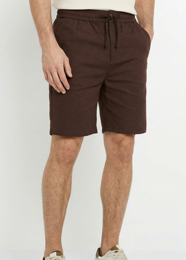 Bermuda lin/coton, taille élastiquée Chocolat
