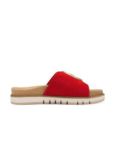 Mules bride cuir velours avec boucle métal Rouge