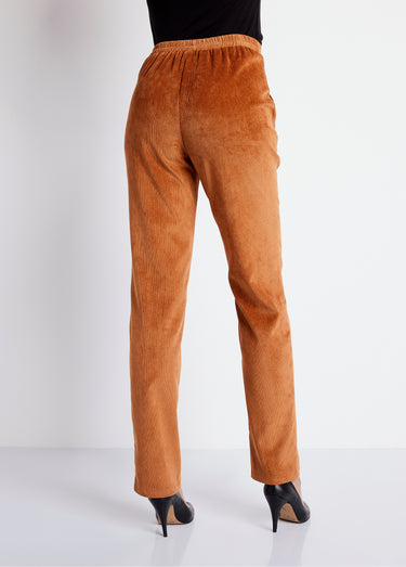 Pantalon droit taille élastiquée velours milleraies Caramel