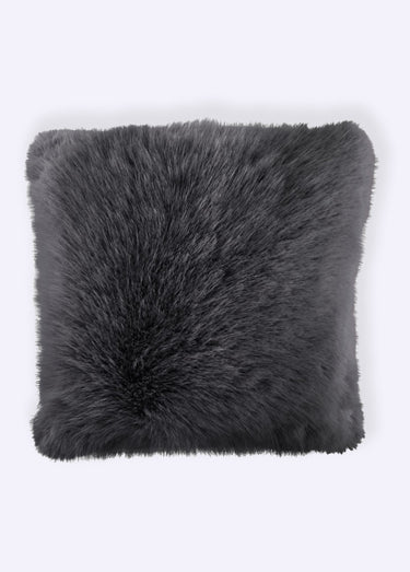 Coussin déco fausse fourrure longs poils Gris