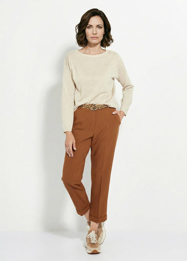 Pull court en maille fine métallisée Beige