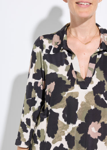 Chemisier fluide camouflage et col tailleur Noir/Kaki