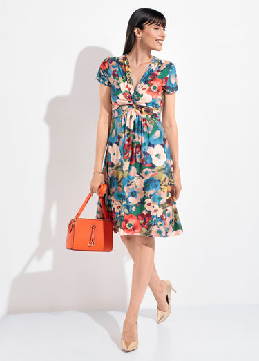 Robe manches courtes imprimé coquelicot Bleu / Rouge