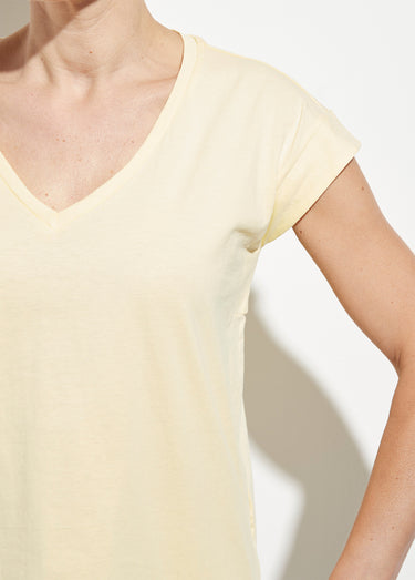 T-shirt col V sans manches maille coton Jaune Clair