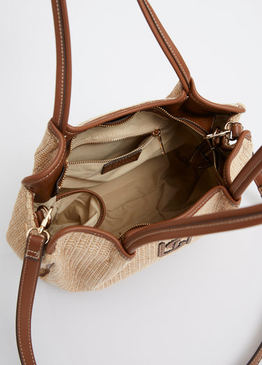 Sac shopping chic tressé détails simili Camel