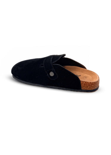 Mules sabots, dessus en cuir nubuck Noir