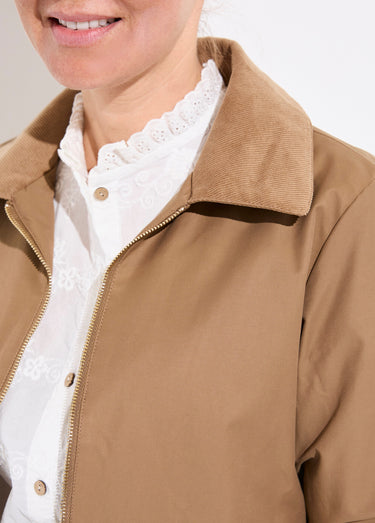 Veste déperlante zippée col velours Beige