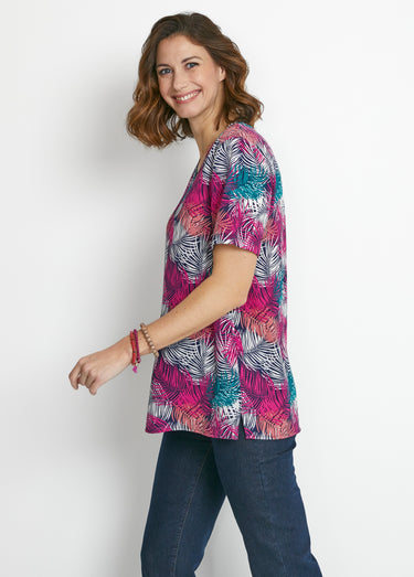Tunique ample mi-longue en tissu crêpe Vert/Fuchsia